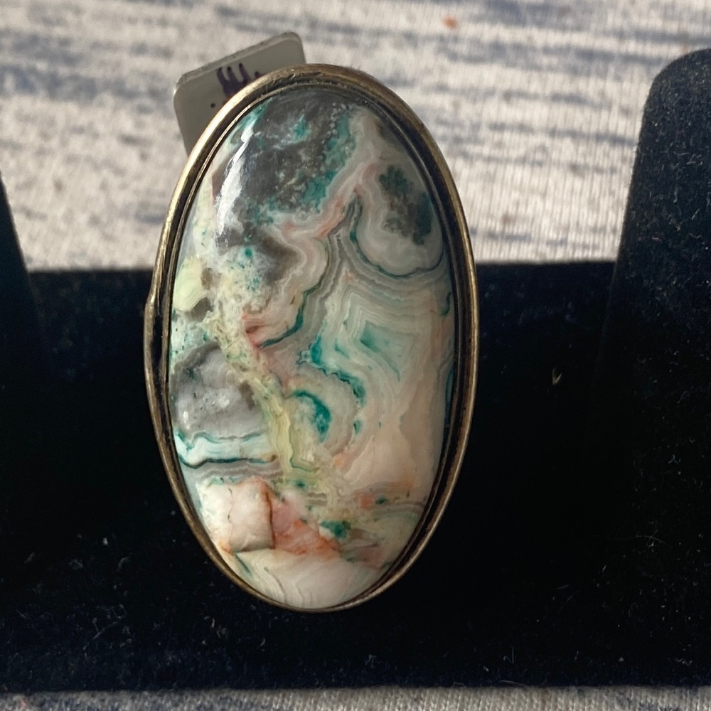 Crazy iced agate and silver ring size 8